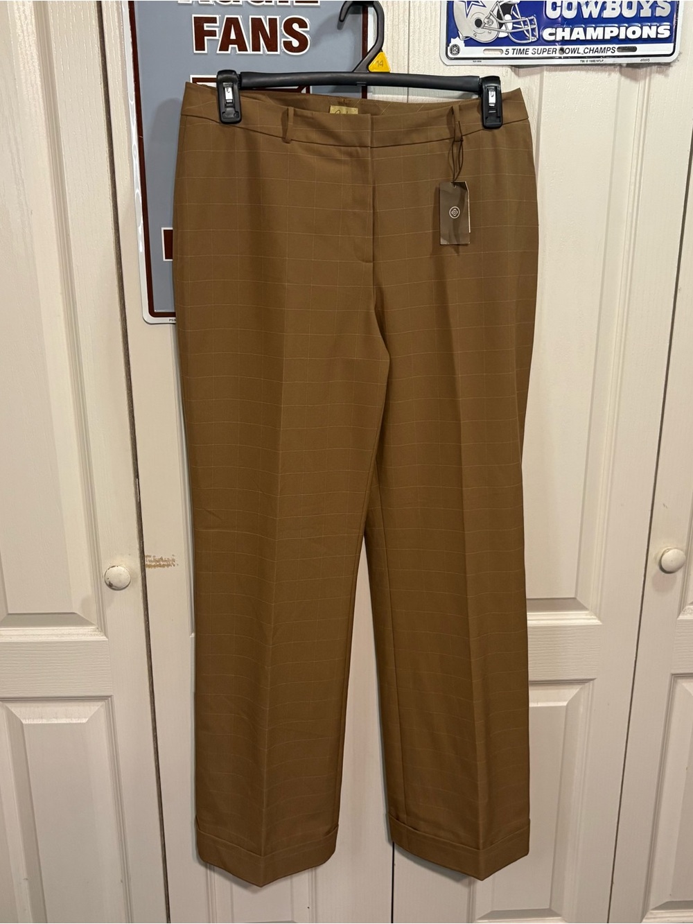Coslon Women's Tailored Wide-Leg Dress Pants - Camel Windowpane